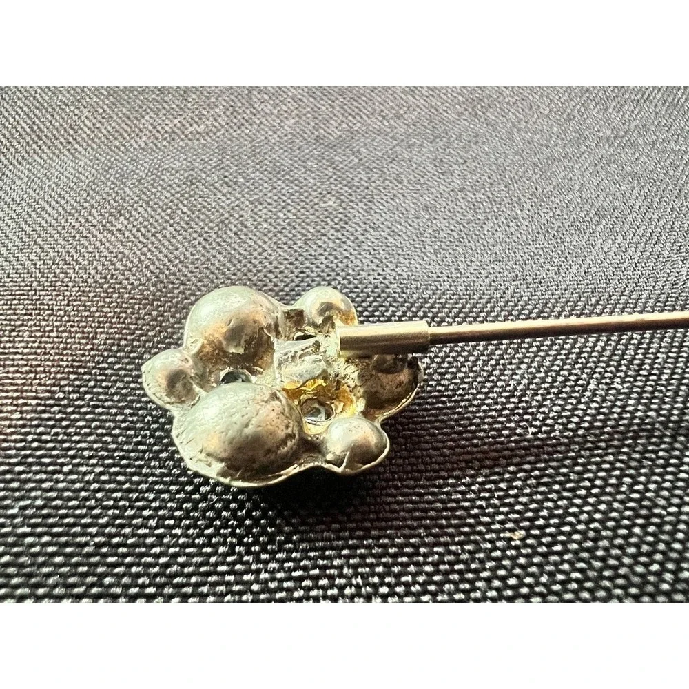 Vintage Rhinestone Collar Pin Silver Tone Double Floral Ends Bar Brooch 2.25